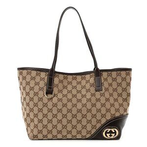 AUTHENTIC GUCCI Brown Monogram Canvas & Leather Tote Bag